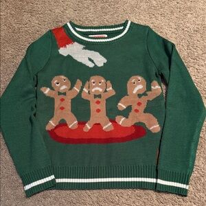 Tipsy Elves Green Crewneck Sweater with Gingerbread Design